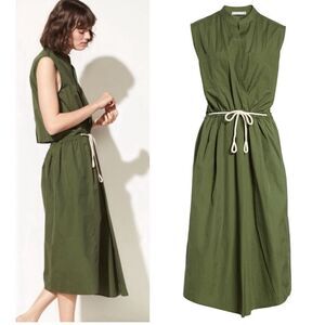 Vince Rope Tie Olive Green Lightweight Cotton Utility Dress